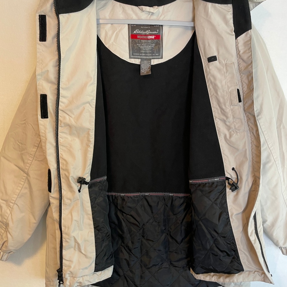 Eddie Bauer Weatheredge Womens Petite XL Beige Hooded Rain Jacket - Picture 7 of 8